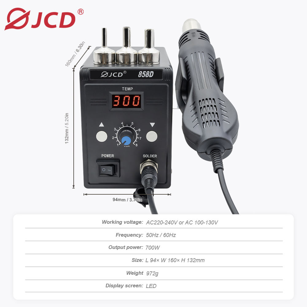 JCD Hot Air Gun 858D 700W BGA  - đánh giá và giá Heat Gun Small